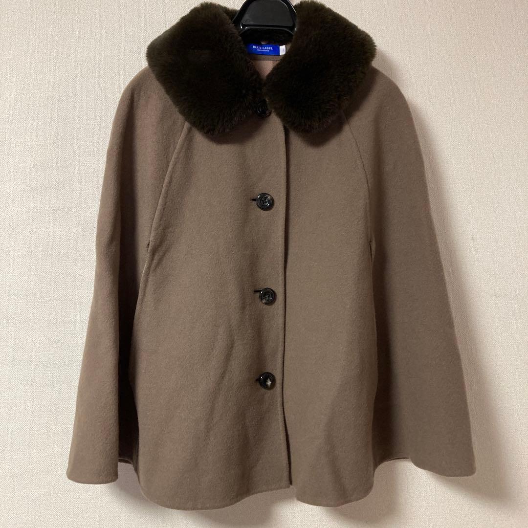 ブルーレーベルクレストブリッジ　リバーシブル　コート　ポンチョ　チェック　ファー