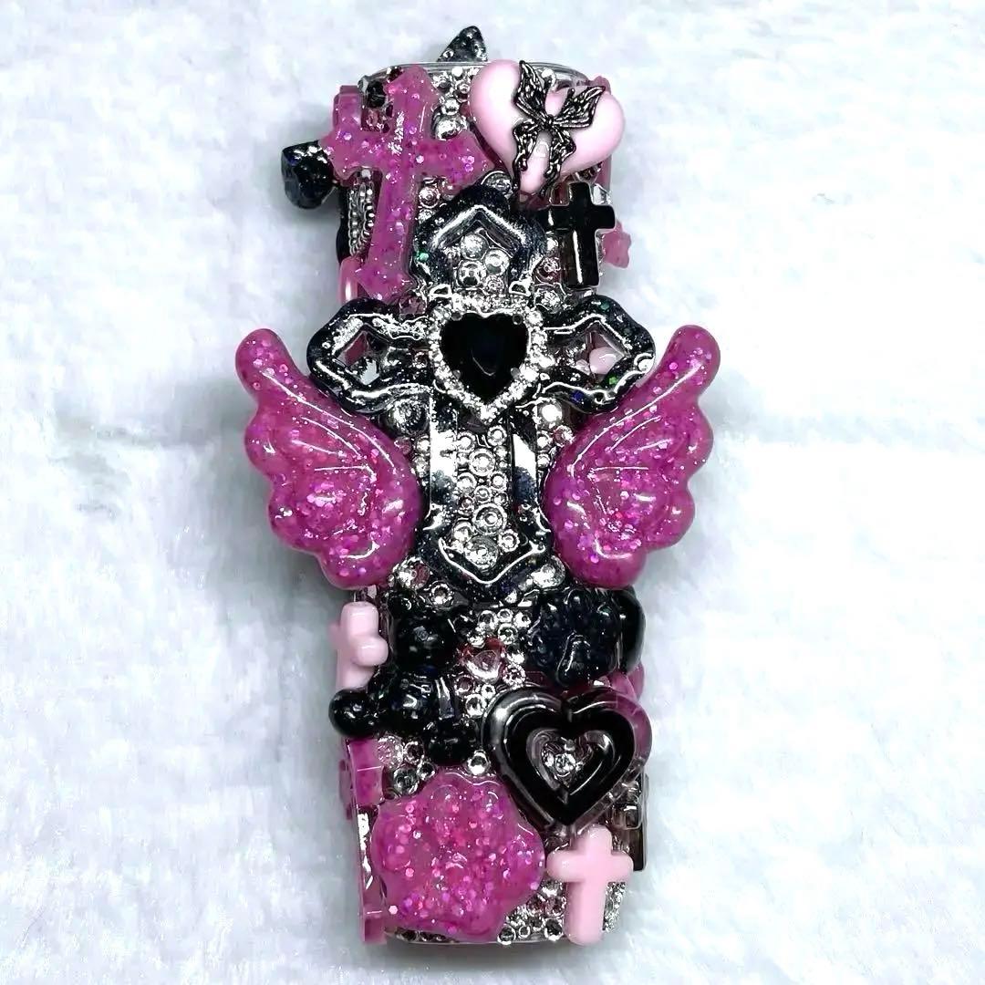 ❤︎ iQOS イルマワン ケースデコ ピンク ブラック 十字架 天使 ❤︎