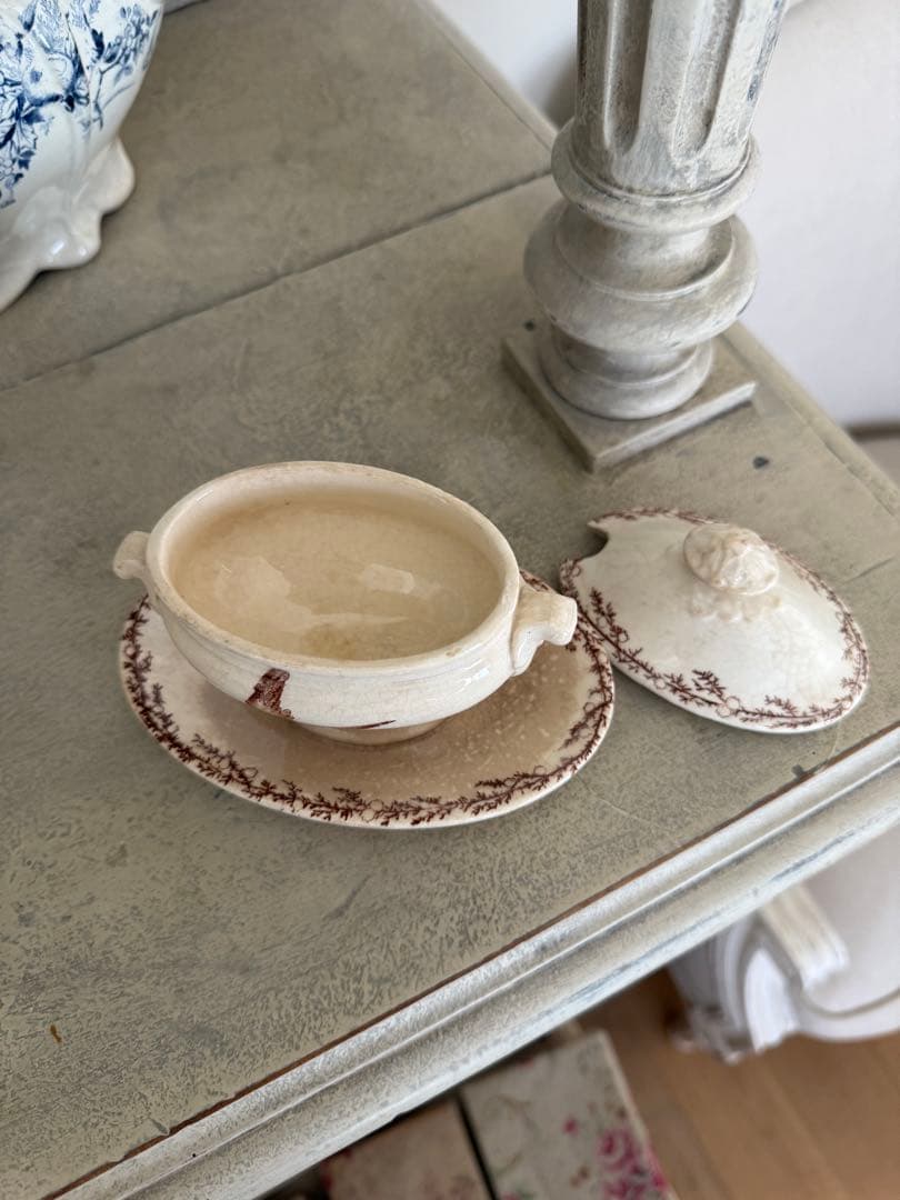 フランスアンティーククレイユモントローSYLVAミモザシリーズ小鳥柄ムタディエ