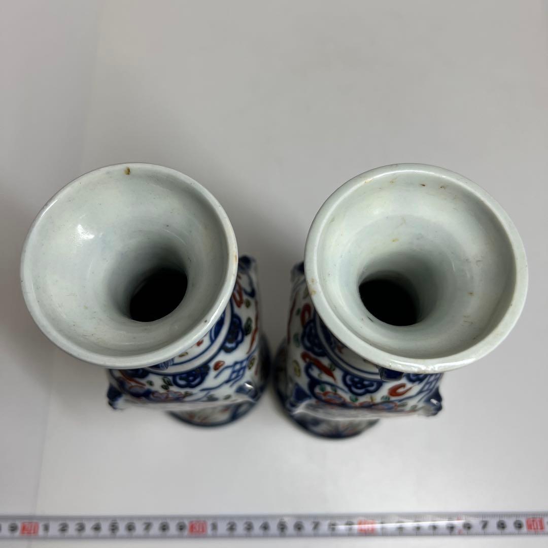 専用中国美術大明萬暦年製　赤絵花入一対　高さ22.5㎝　東Y7-1022①タカチ