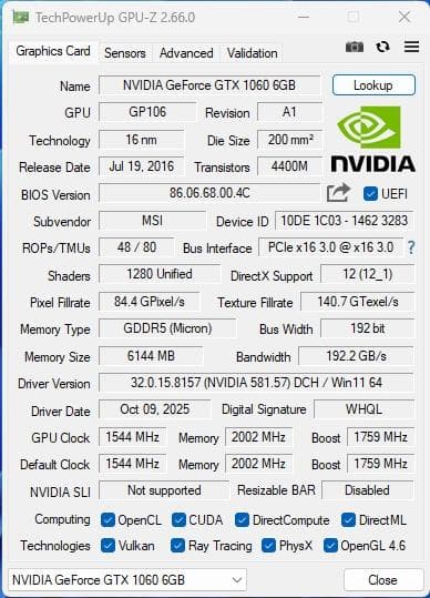 良品⭐️グラフィックボード MSI GeForce GTX1060 6G