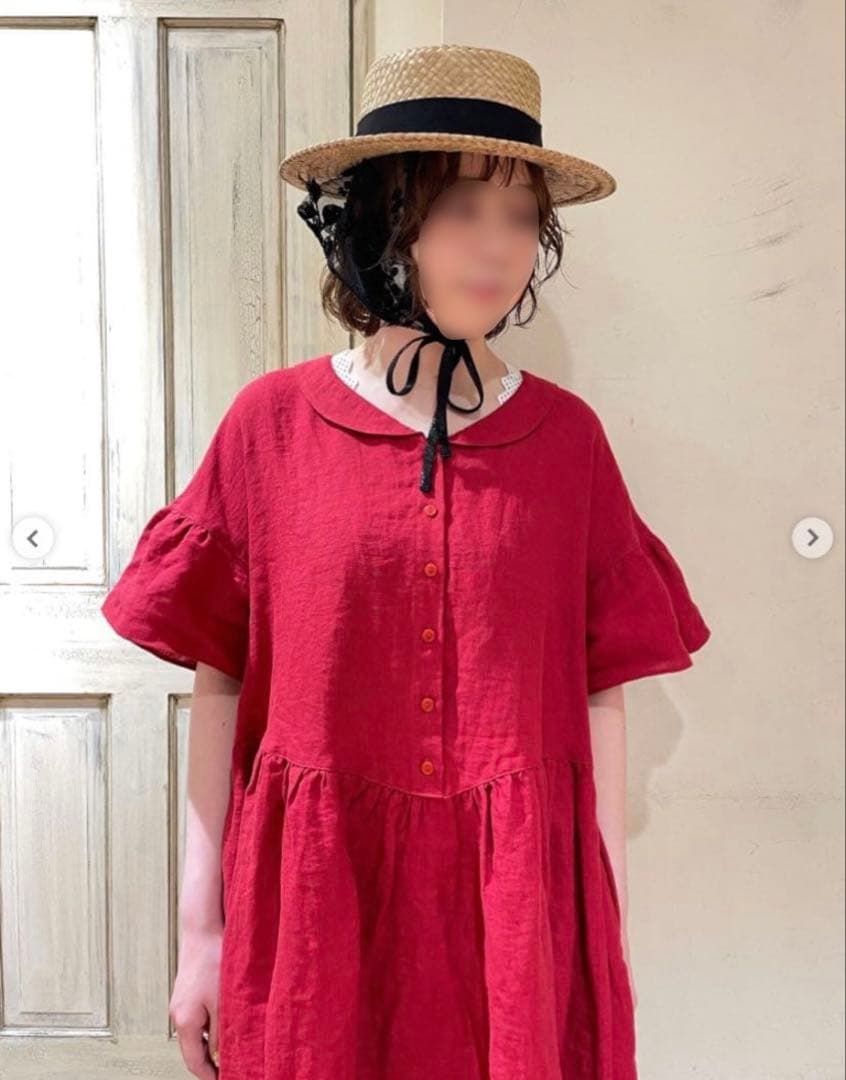 サマンサモスモス 立川限定 リネン丸襟ギャザーワンピース