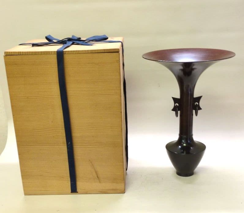 銅製花器　耳付立花瓶　池坊好み　池坊花器