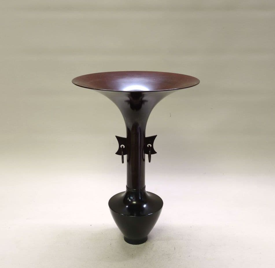 銅製花器　耳付立花瓶　池坊好み　池坊花器