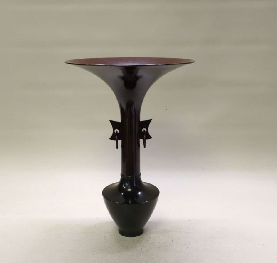 銅製花器　耳付立花瓶　池坊好み　池坊花器