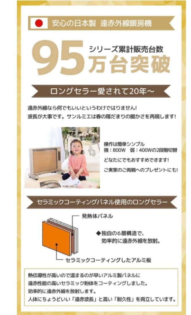 遠赤外線暖房器　サンルミエ Cute E800LS