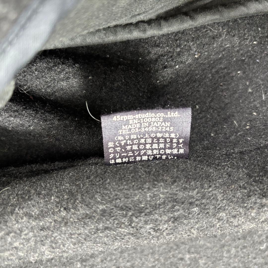 45RPM ウールジャケット 襟レザー 異素材切り替え ブラック Lサイズ