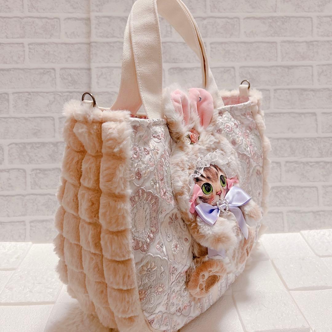 ニ*タ様 コヤンイサムチョン サンダーちゃん ふわふわ猫型ポケット付トートバッグ