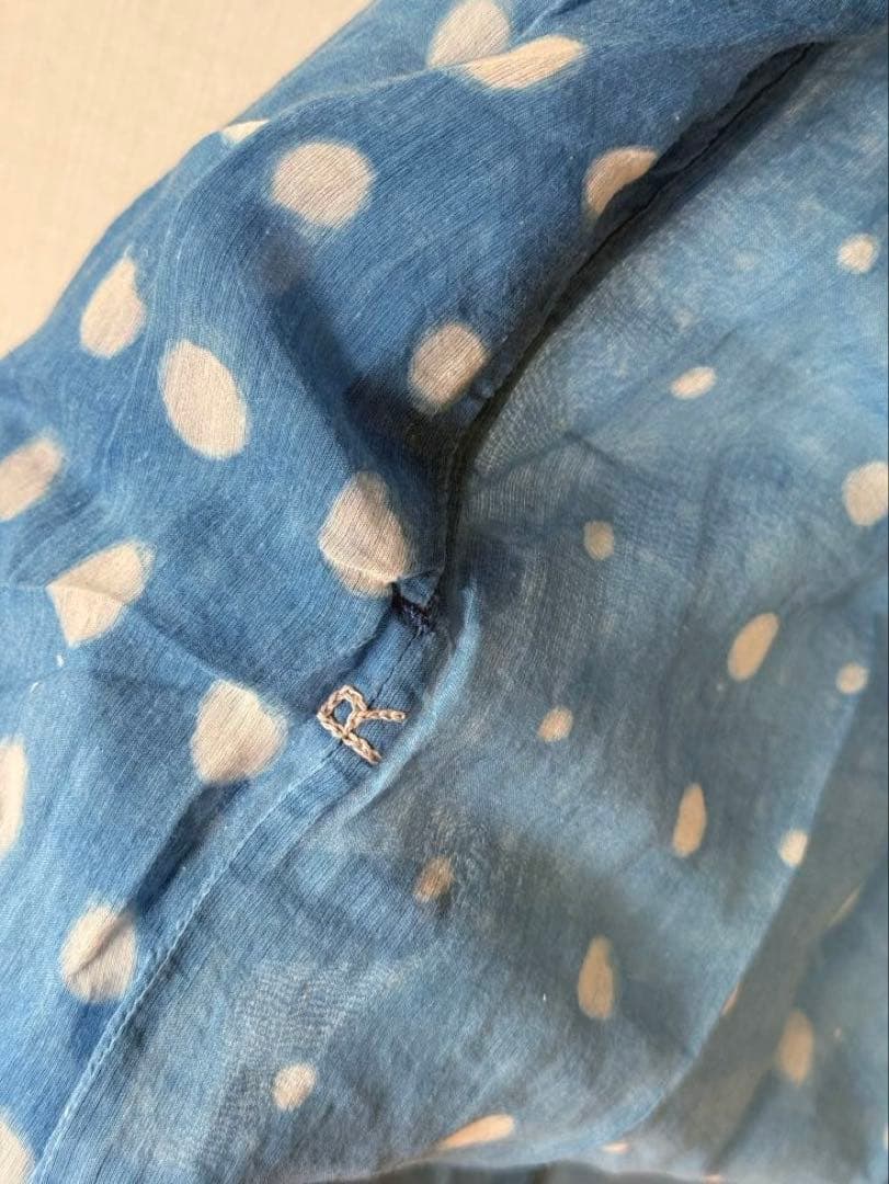 45R 藍コットンシルク　水玉ノースリーブドレス　フリーサイズ