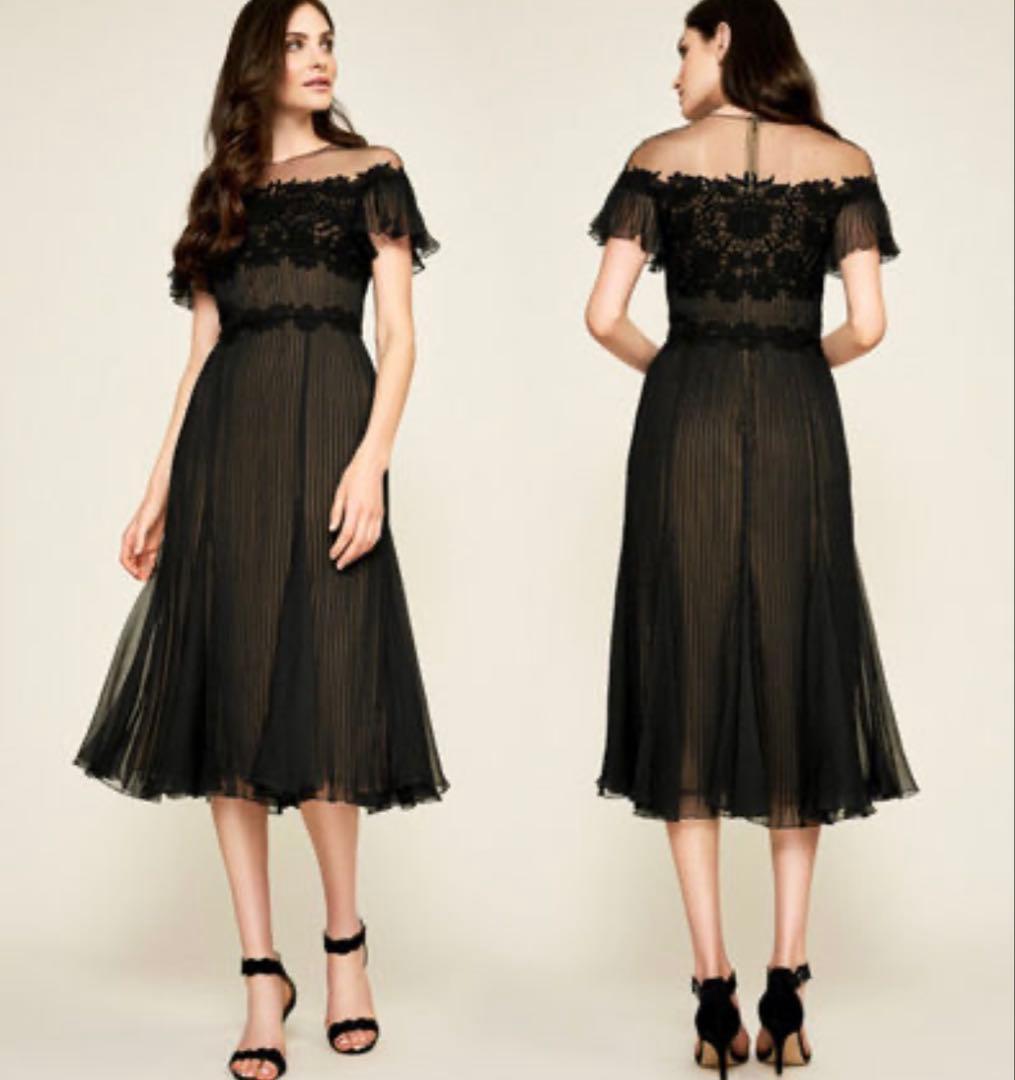 TADASHI・クロッシェ付プリーツシフォンドレスUS4