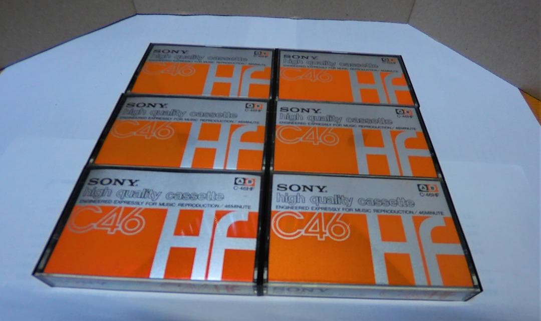 貴重／使用品内容消去済：SONYのＣ４６ＨＦカセットテープ６ケース