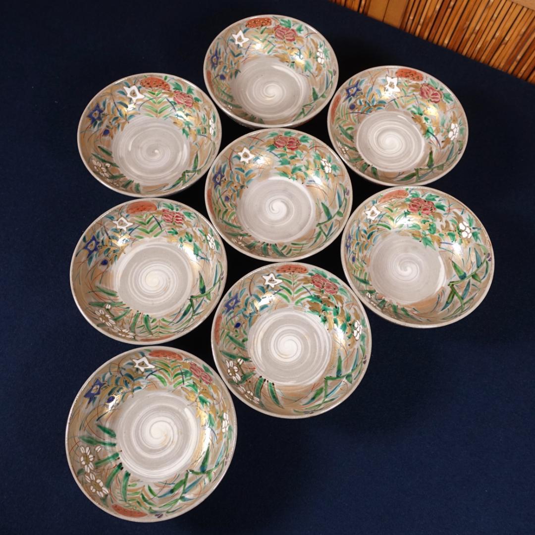 尾形乾山写 京焼名工 馬場京泉 色絵金彩 高台皿 8客