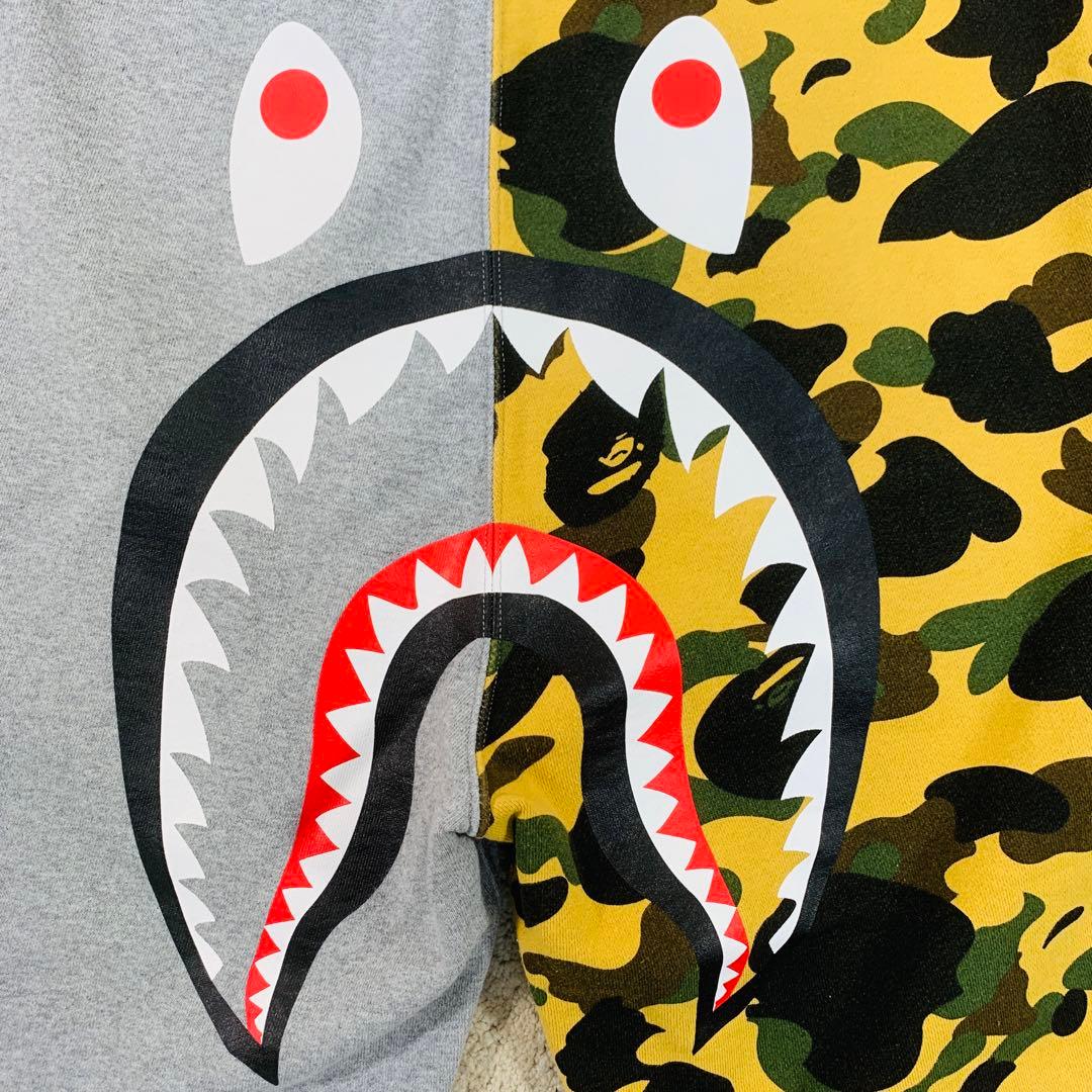 A BATHING APE ハーフパンツ　シャーク　迷彩　グレー　XL