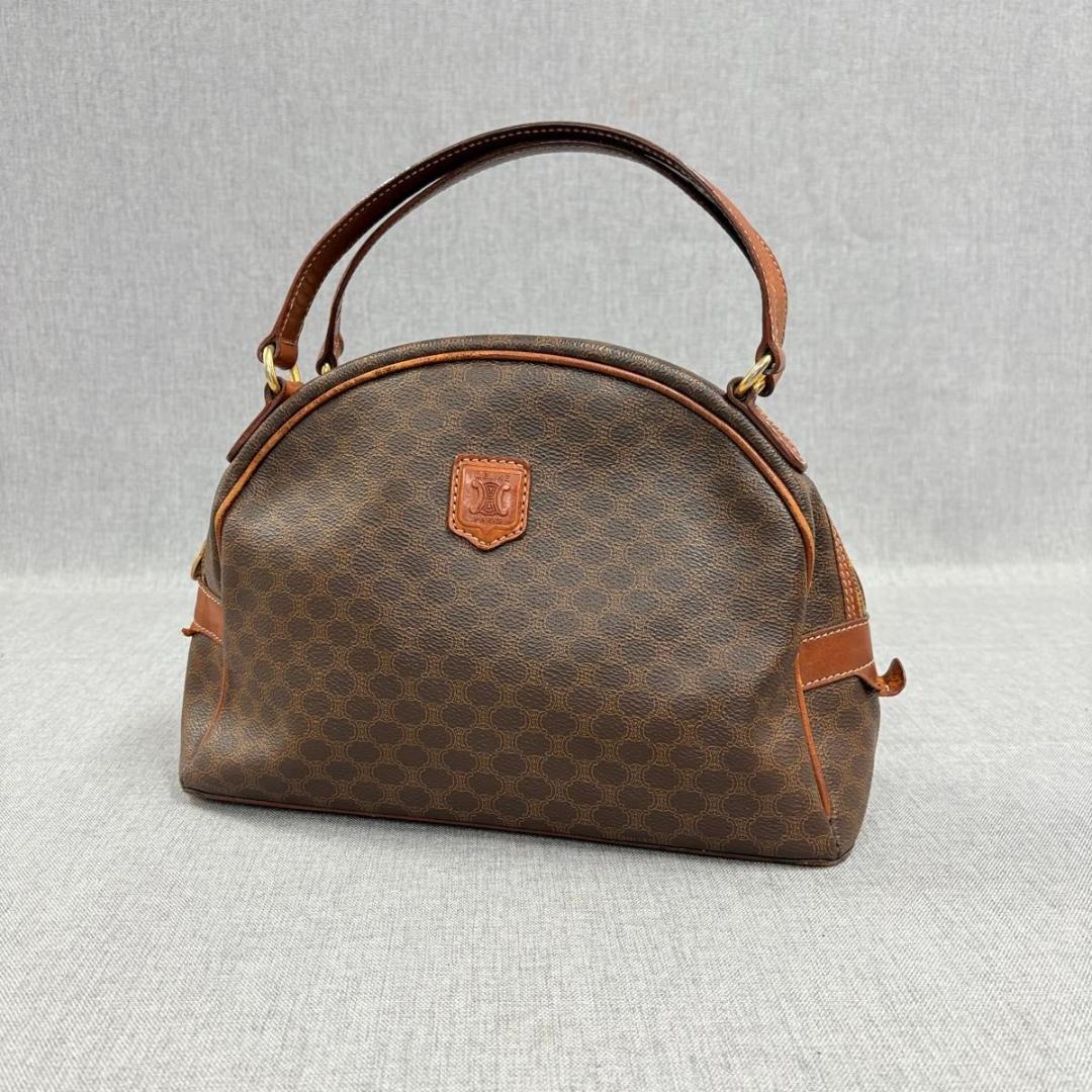 美品CELINE セリーヌ マカダム トリオンフ ハンドバッグ ブラウン PVC