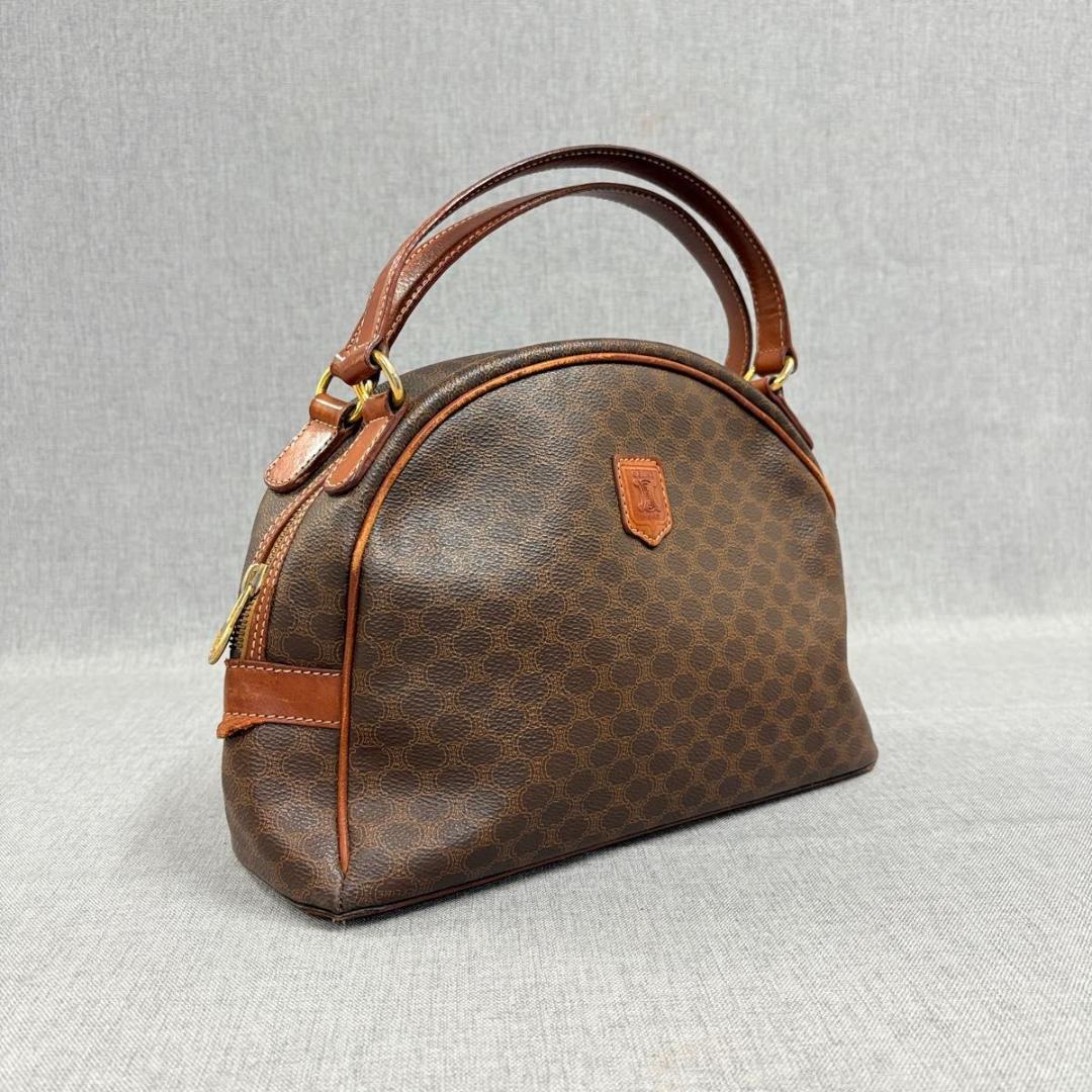 美品CELINE セリーヌ マカダム トリオンフ ハンドバッグ ブラウン PVC