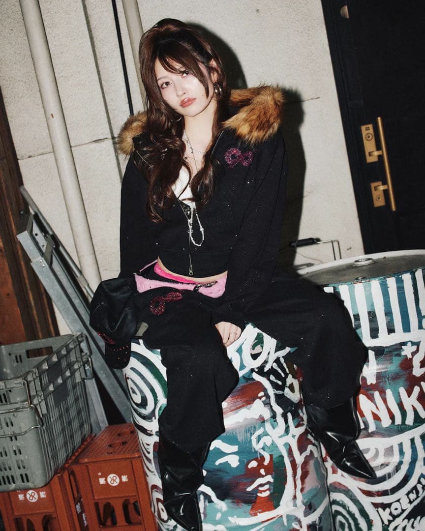 9090 girl 90 Logo Glitter セットアップ ブラック M