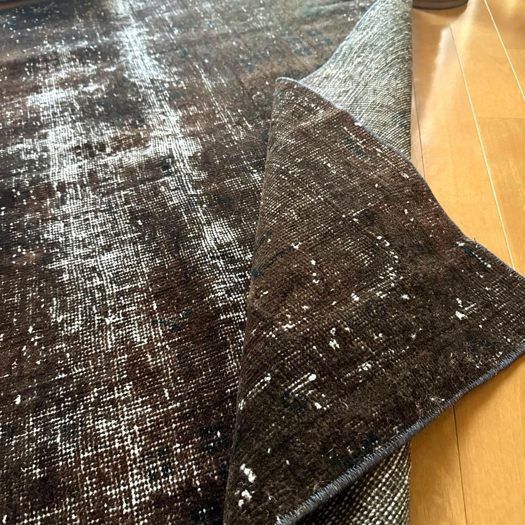 109.5×124 レアこげ茶ブラック　オーバーダイ　トルコヴィンテージラグ