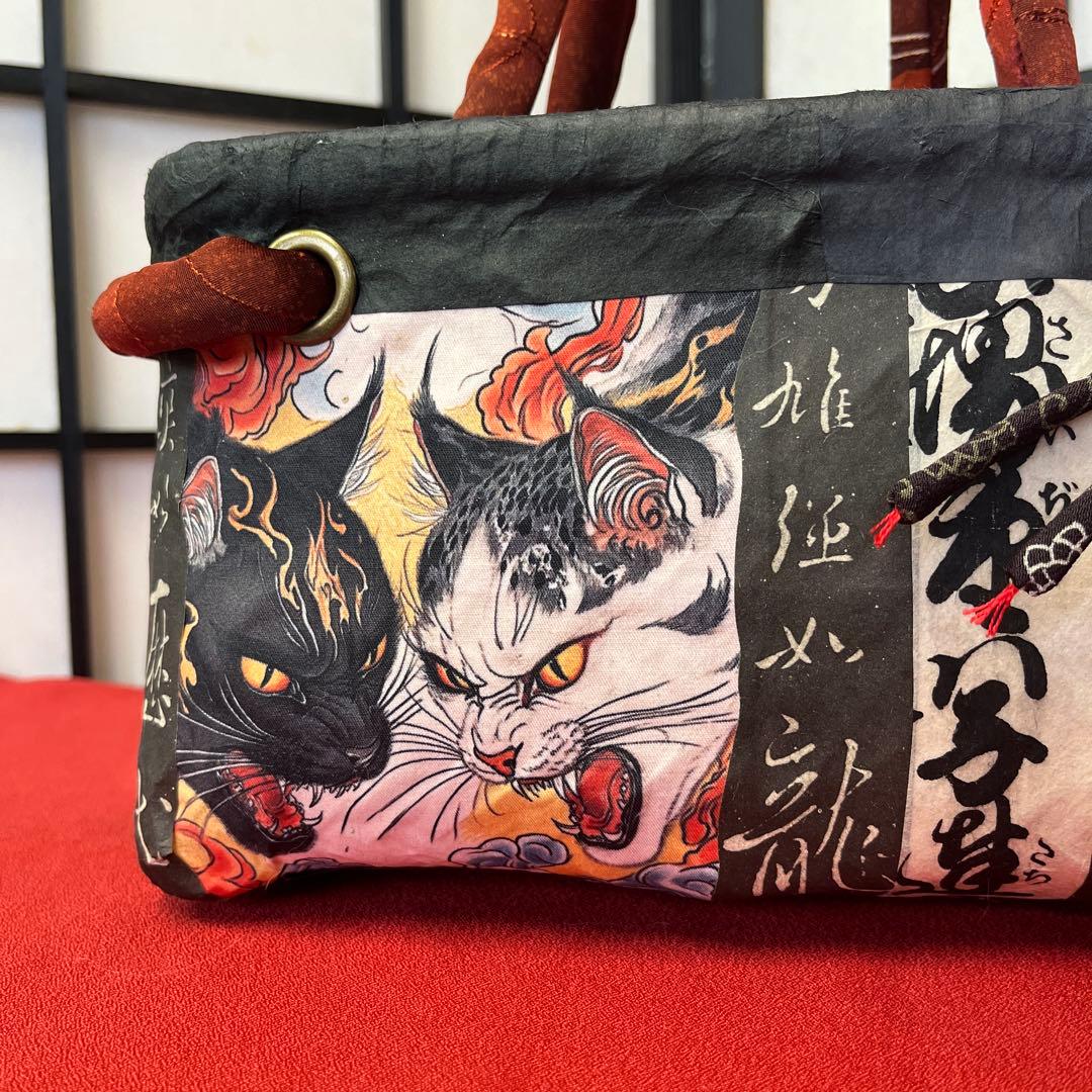 妖猫 化猫 一閑張り バッグ かごバッグ ハンドバッグ 和 手作り 小さめ