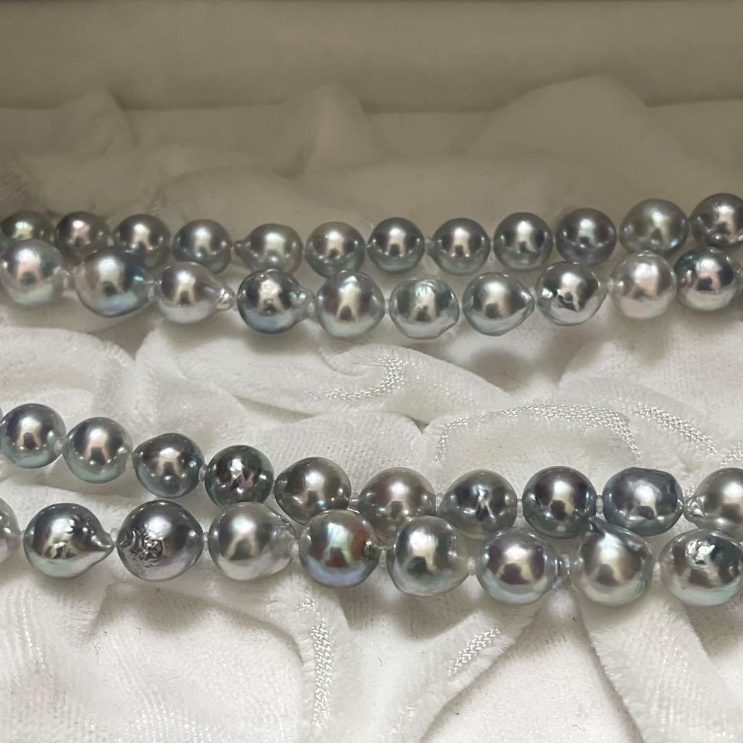 【テリ強✨セミロング】 あこや本真珠 ネックレス6.0-9.0 バロック ブルー