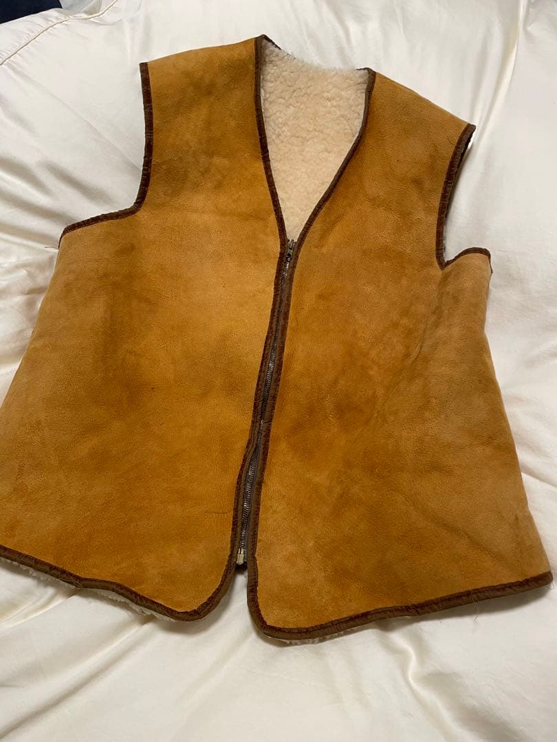 ヴィンテージ　ムートン　ボア　ベスト　70s 80s レザー　ファー