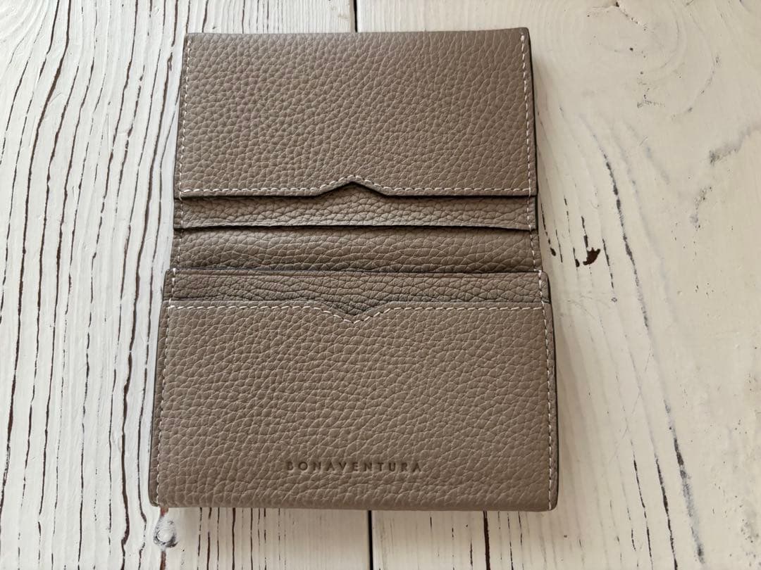 ボナベンチュラ ビジネスカードケース シュリンクレザー 名刺入れ グレージュ売切