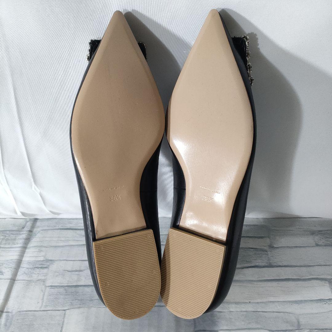 未使用品✨ピッピシック　ビジューバックル　レザーフラットパンプス　黒　36.5