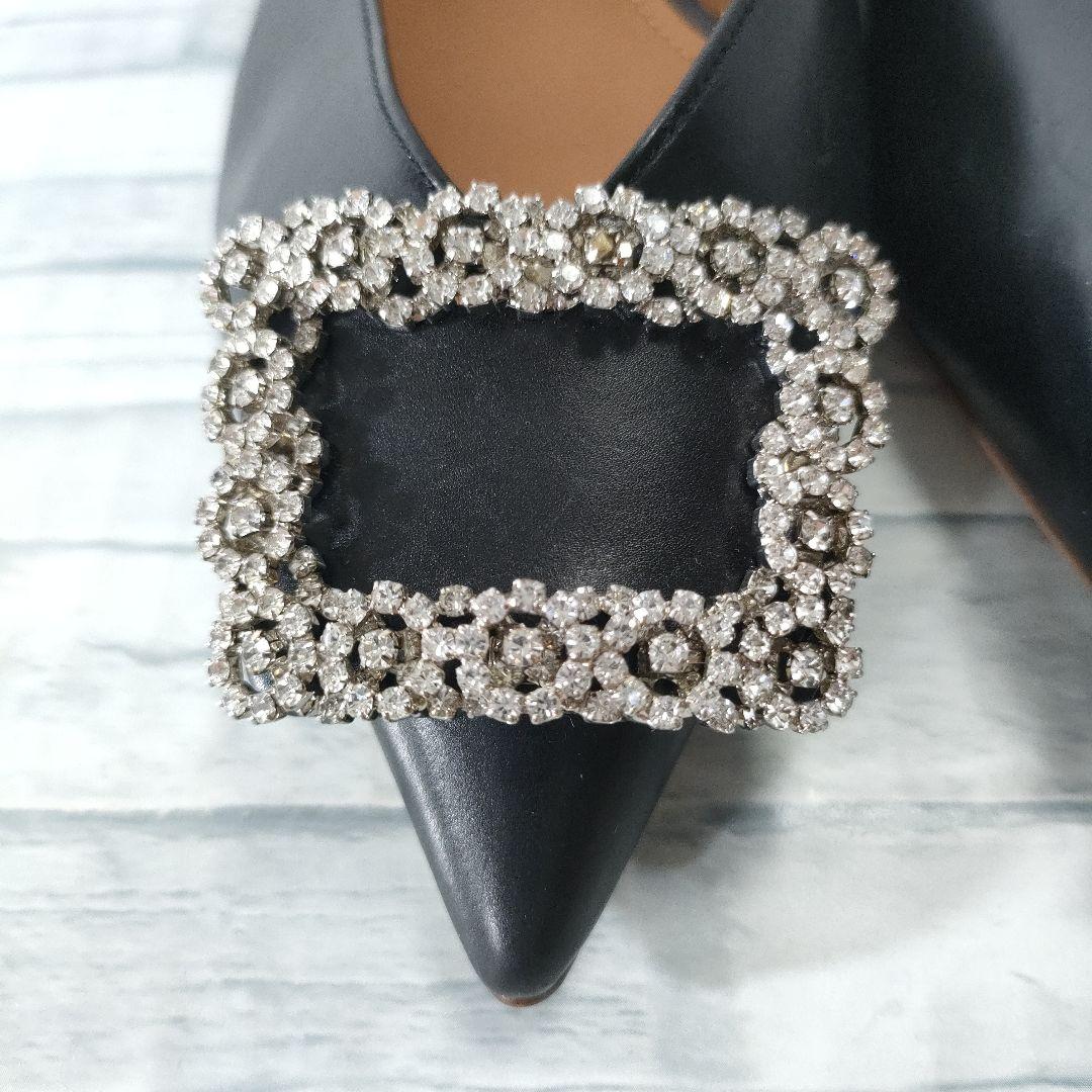 未使用品✨ピッピシック　ビジューバックル　レザーフラットパンプス　黒　36.5