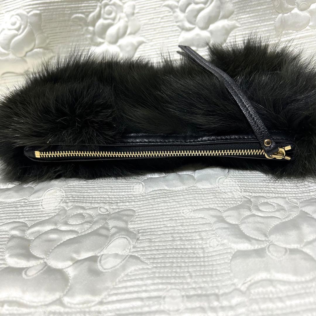 【美品】VIOLAd'ORO フォックスファー　レザー　ボディバッグ　グレー系