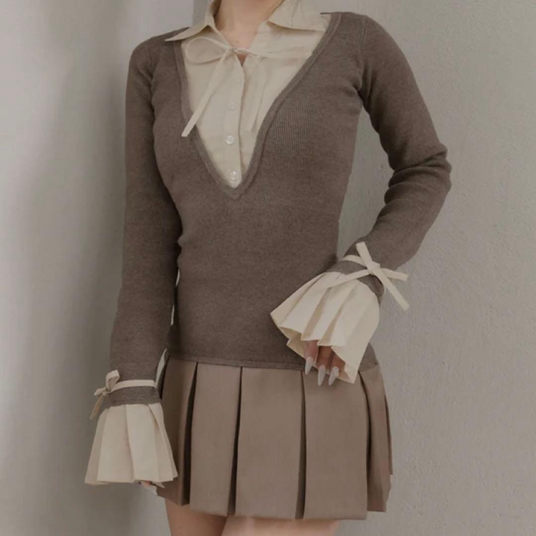 Darich シャツドッキングプリーツミニワンピース MOC モカ