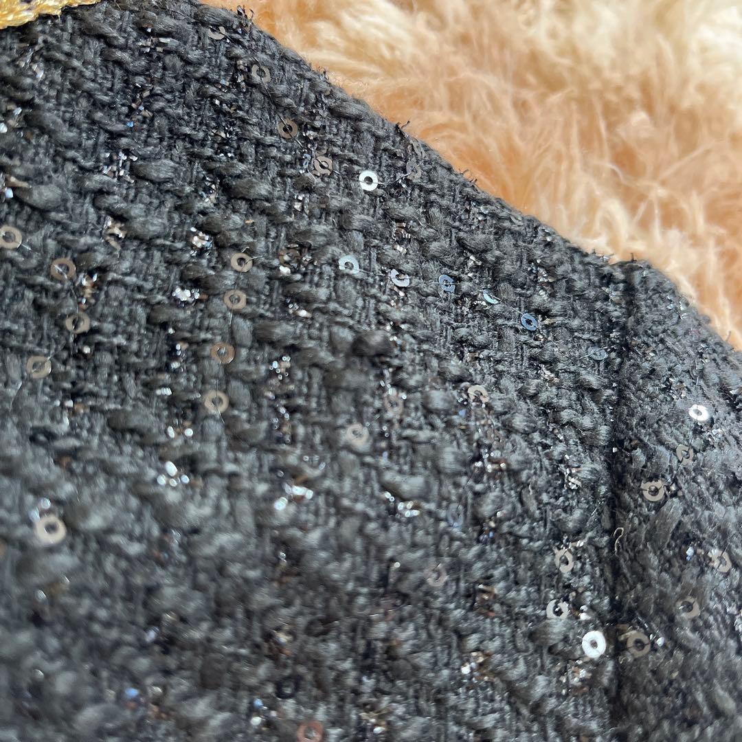 Leja (M) ラメ混ツイードレザーパイピングパール釦スパンコールマーメイド