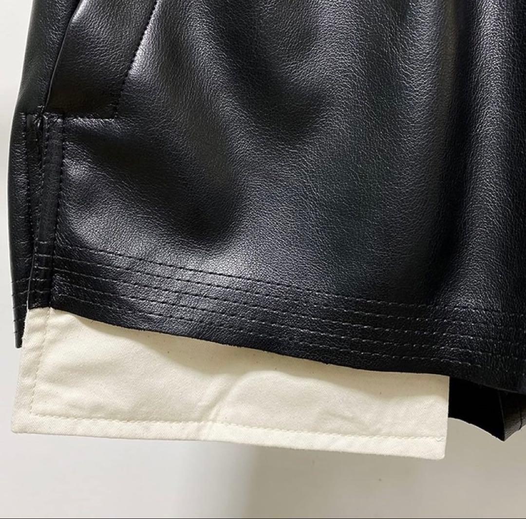 Rick Owens 合成皮革 ハーフパンツ 黒とベージュ