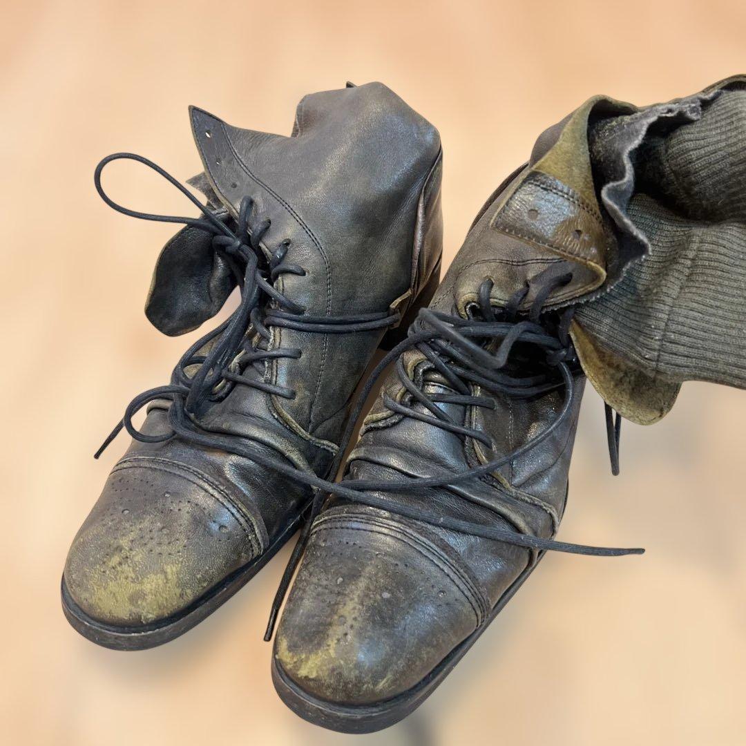 アルフレッドバニスター　ニット　ラム革　ブーツ　ブラックオリーブ　サイズ41