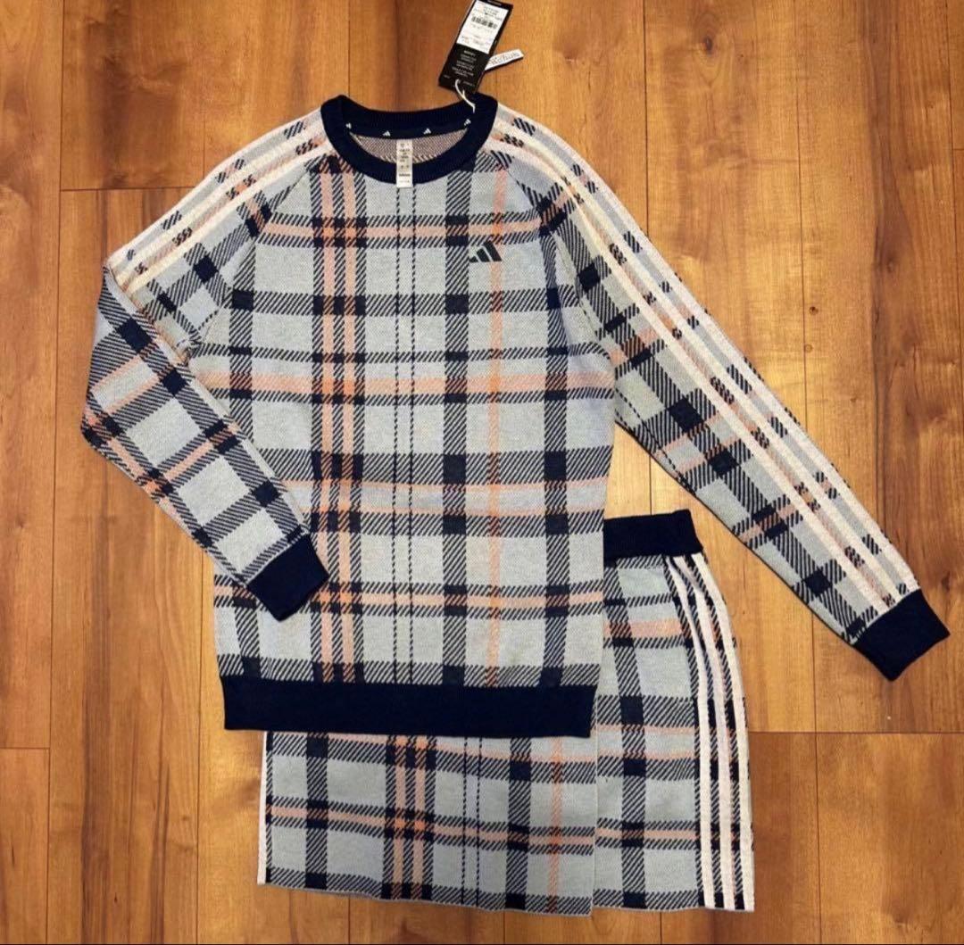 チェック　長袖　セーター　巻きスカート　セットアップ　 新品　秋冬　ニット　新品