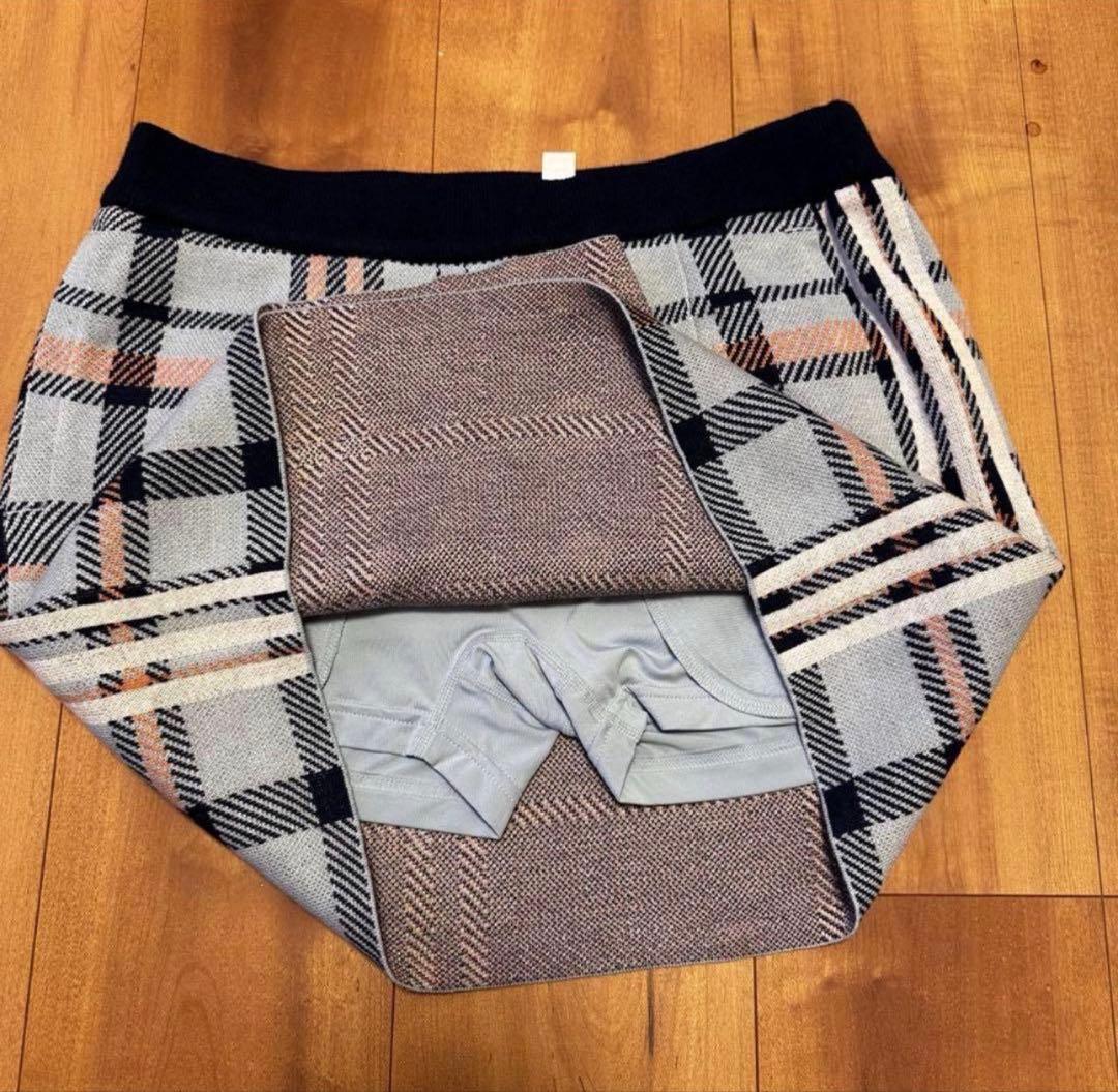 チェック　長袖　セーター　巻きスカート　セットアップ　 新品　秋冬　ニット　新品