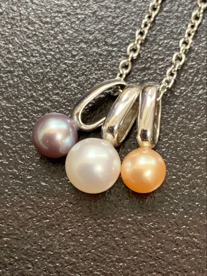 TASAKI タサキ 本真珠 アコヤ真珠 3粒 3連 デザイン ネックレス