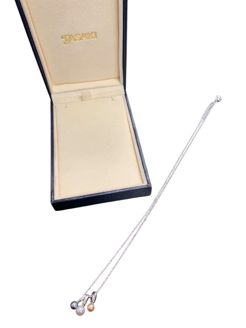 TASAKI タサキ 本真珠 アコヤ真珠 3粒 3連 デザイン ネックレス