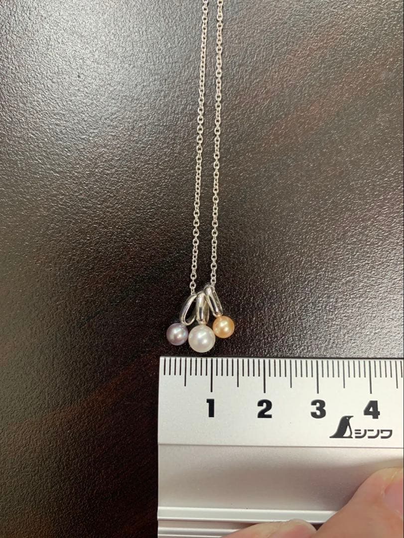 TASAKI タサキ 本真珠 アコヤ真珠 3粒 3連 デザイン ネックレス