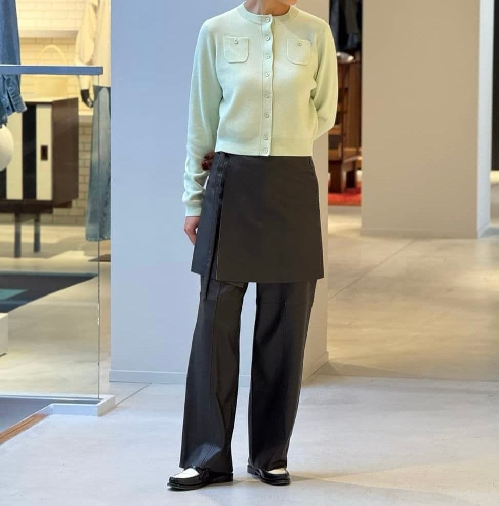 CABaN コットンカシミヤ クルーネックカーディガン ライトグリーン xs