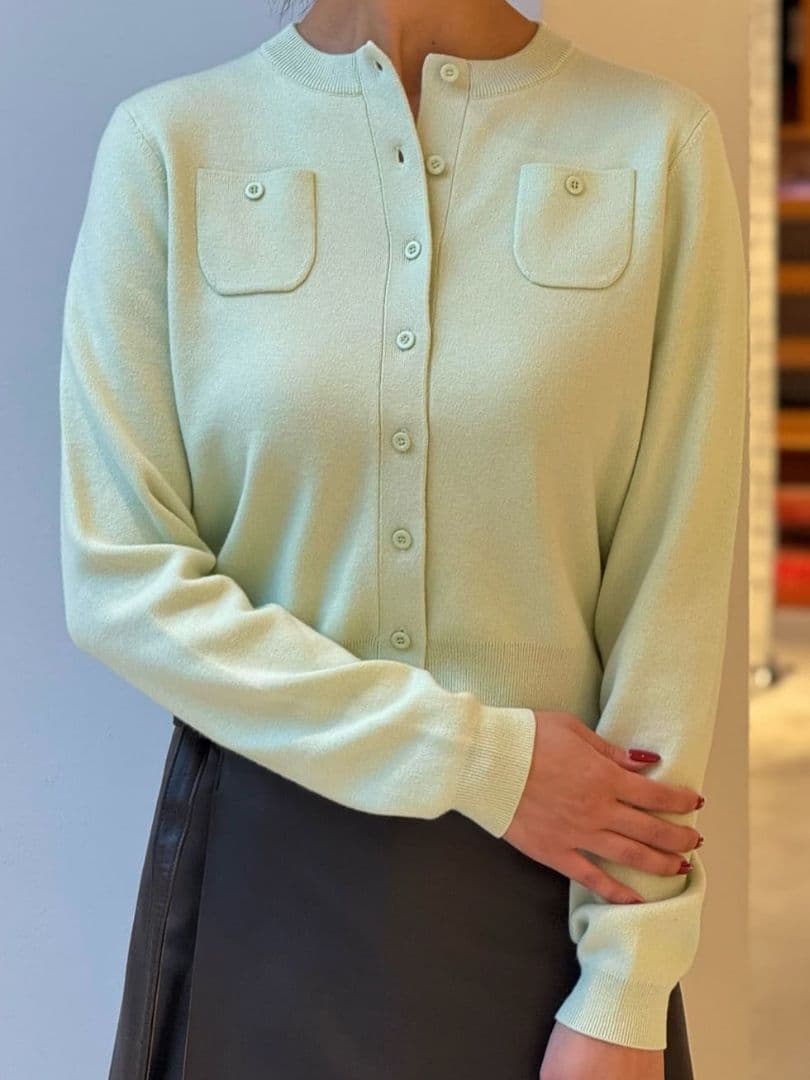 CABaN コットンカシミヤ クルーネックカーディガン ライトグリーン xs