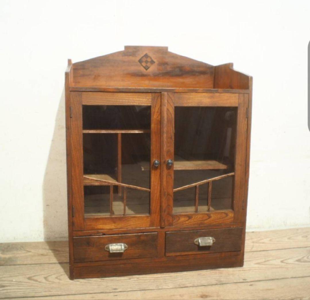 1003 アンティーク　象嵌細工のガラスケース　飾り棚　レトロ　古家具　大正浪漫