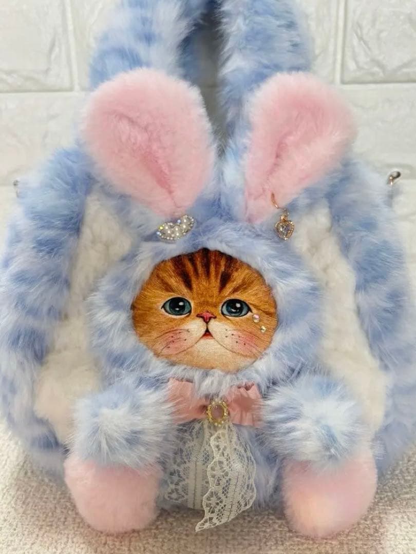 黒*こ様 コヤンイサムチョン　ファーバッグ　ヒョウ柄水色　うさちゃん