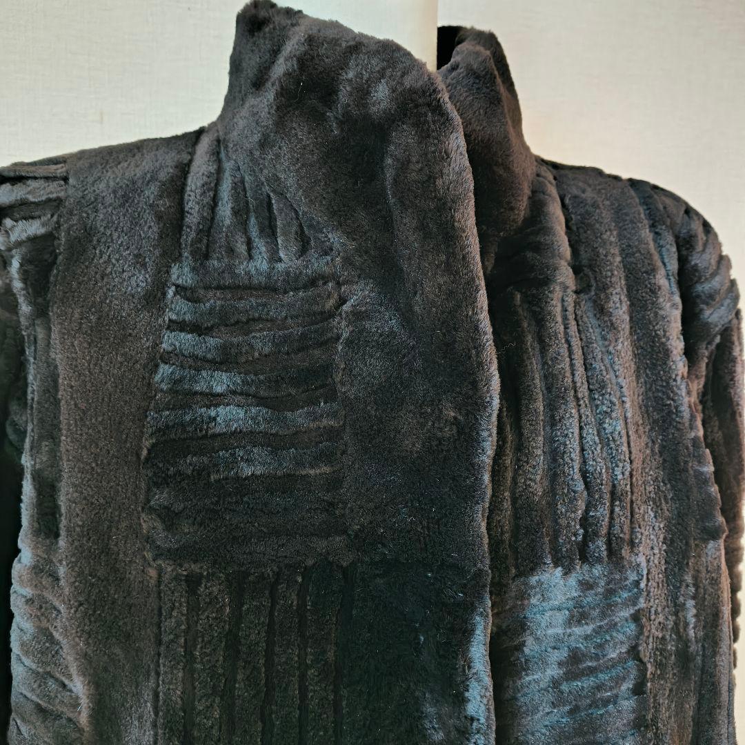 fond ブラック シェアードミンク デザインコート 9〜11号 総柄