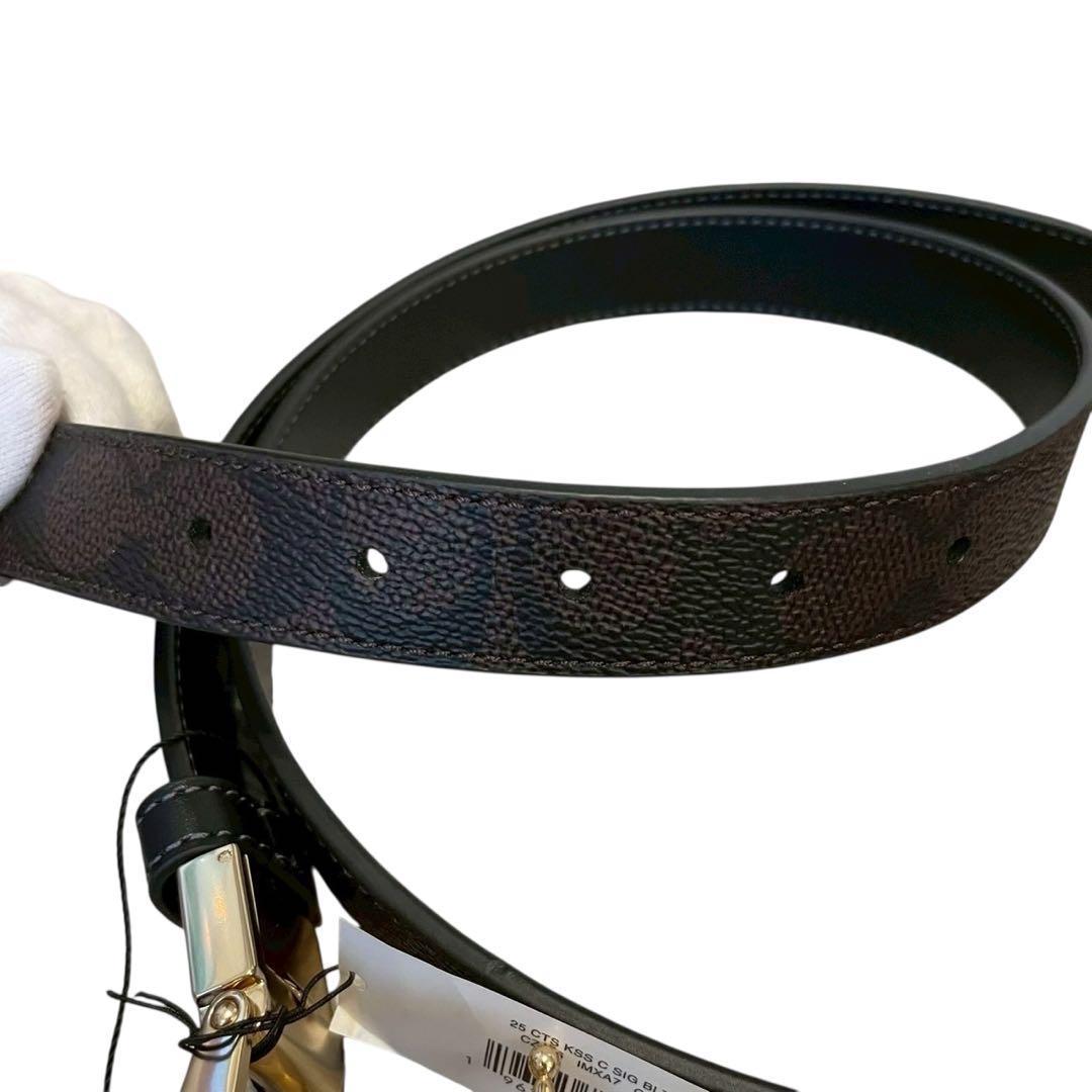 【新品】COACH コーチ リバーシブルベルト シグネチャーバックル ブラウン