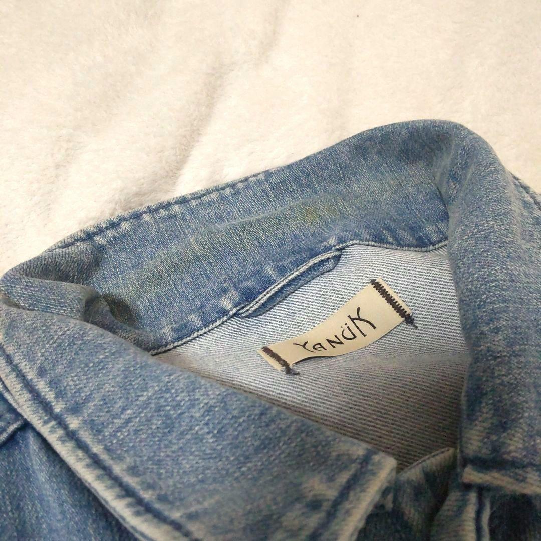 ヤヌーク　金子綾コラボデニムジャケット　Gジャン　ブルー　Y刺繍　羽織　脱色加工