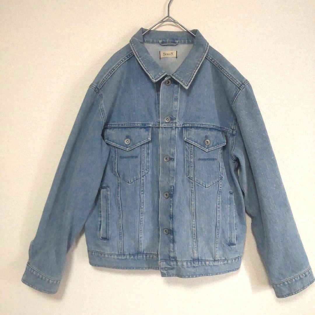 ヤヌーク　金子綾コラボデニムジャケット　Gジャン　ブルー　Y刺繍　羽織　脱色加工