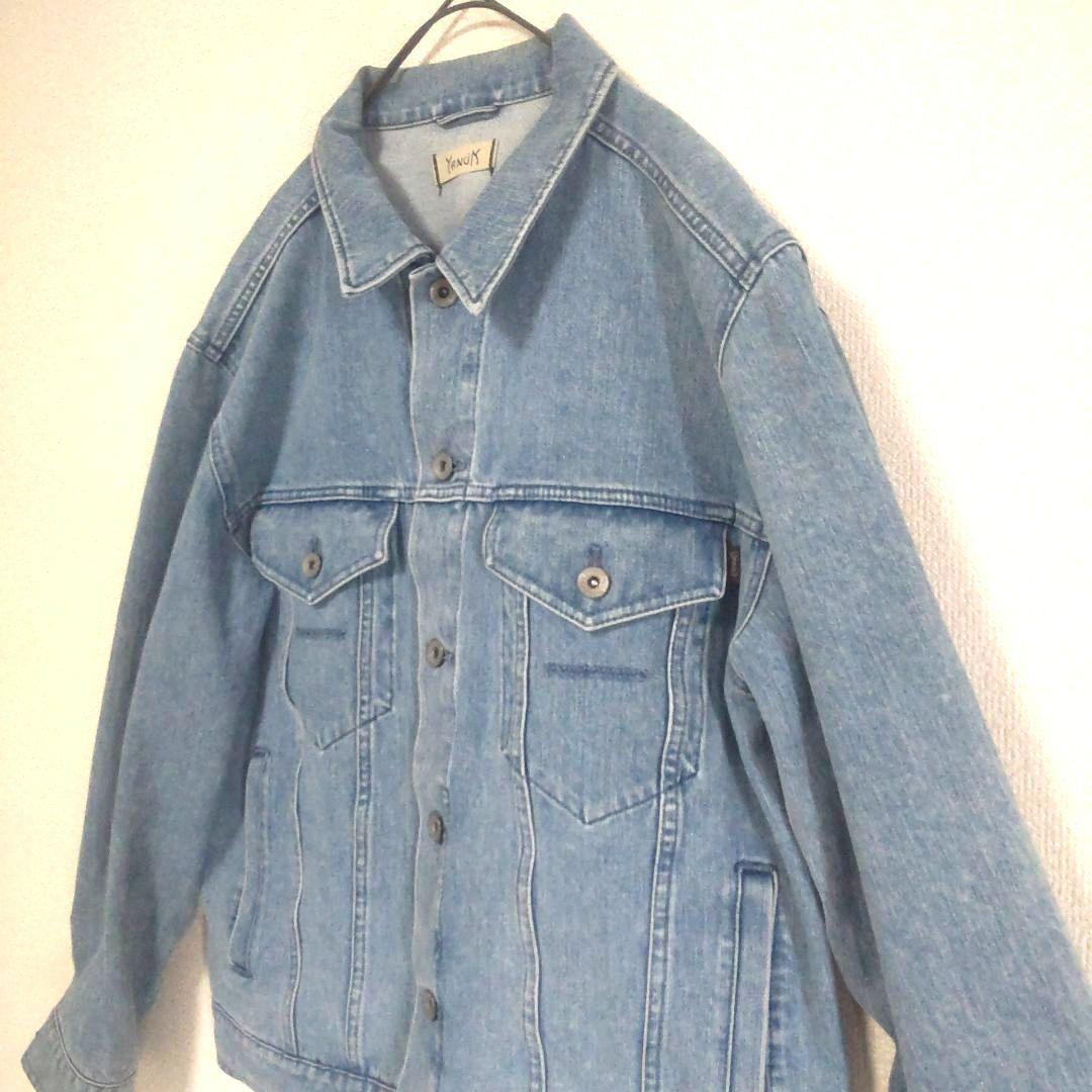 ヤヌーク　金子綾コラボデニムジャケット　Gジャン　ブルー　Y刺繍　羽織　脱色加工