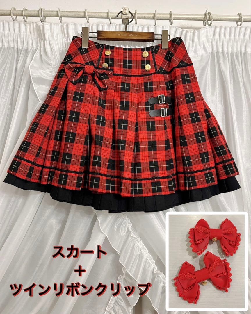アンジェリックプリティ タータンチェックスカート＋リボンクリップセット