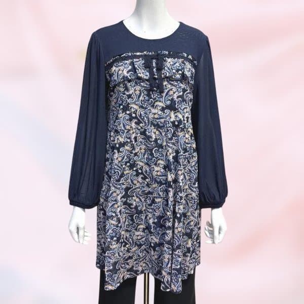 ネイビー ペイズリー柄 長袖チュニック パワーネット スーパービューティ 新作