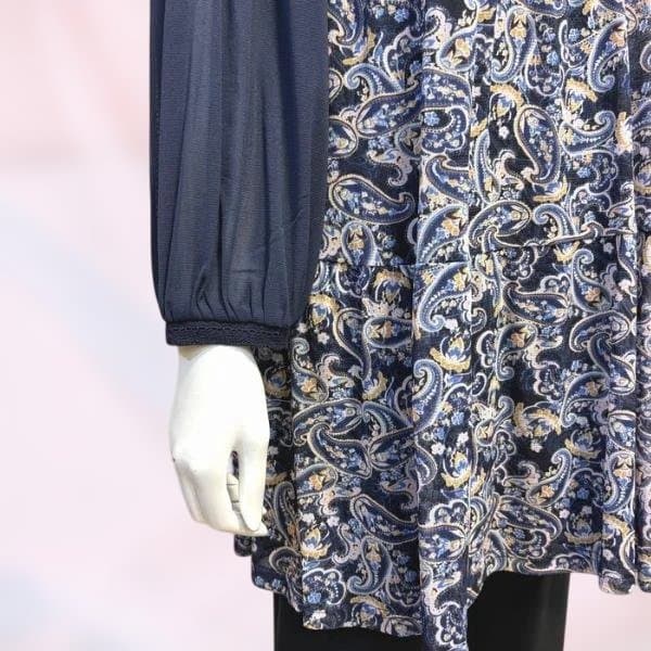 ネイビー ペイズリー柄 長袖チュニック パワーネット スーパービューティ 新作
