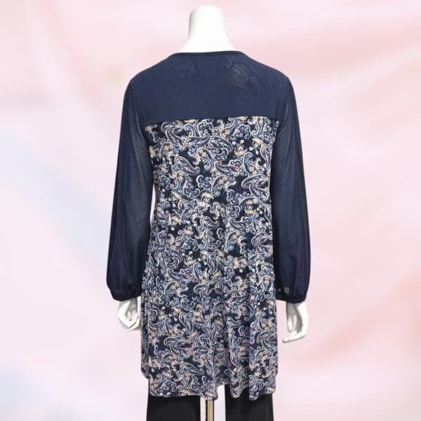 ネイビー ペイズリー柄 長袖チュニック パワーネット スーパービューティ 新作